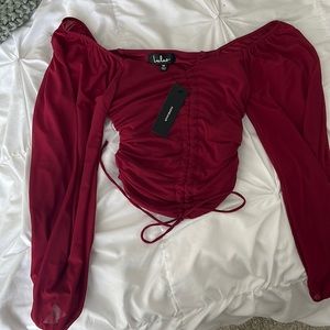 Lulus puff sleeve cropped clinched blouse
